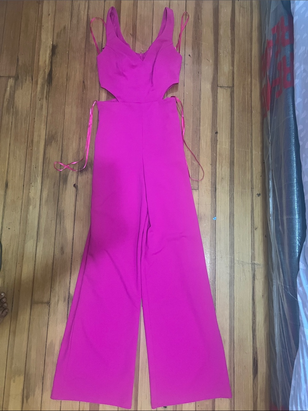 Sleeveless Hot Pink Wide-Leg Cutout Jumpsuit